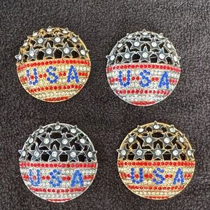 USA Stars & Stripes Flag Rhinestone Brooch Set of 4